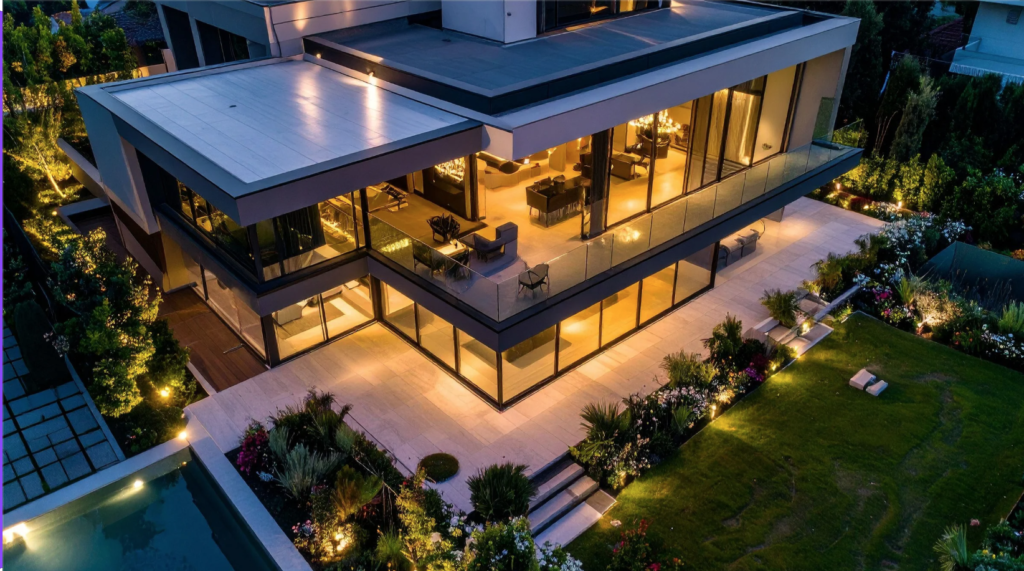 Casa de luxo moderna em Tampa com design elegante e gestão de umidade eficiente.